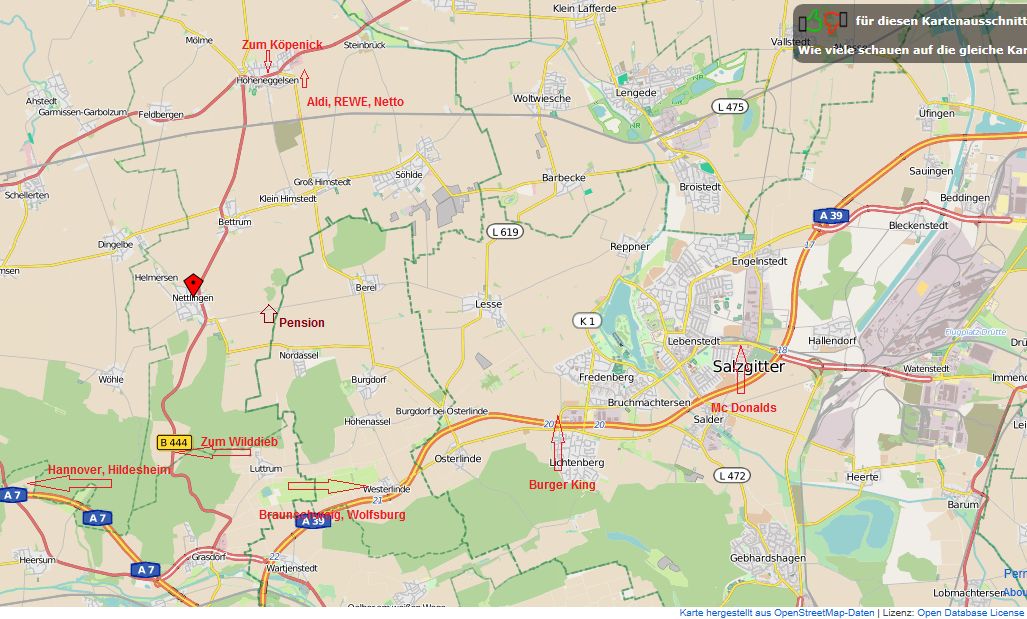 Lagekarte Pension Landhaus Hellmer Nettlingen